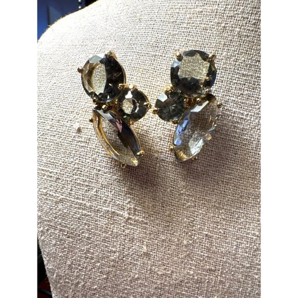 Kate Spade Smoky Quartz Crystal Dangle Earrings Gold Tone Faceted Stones Elegant - Picture 9 of 9